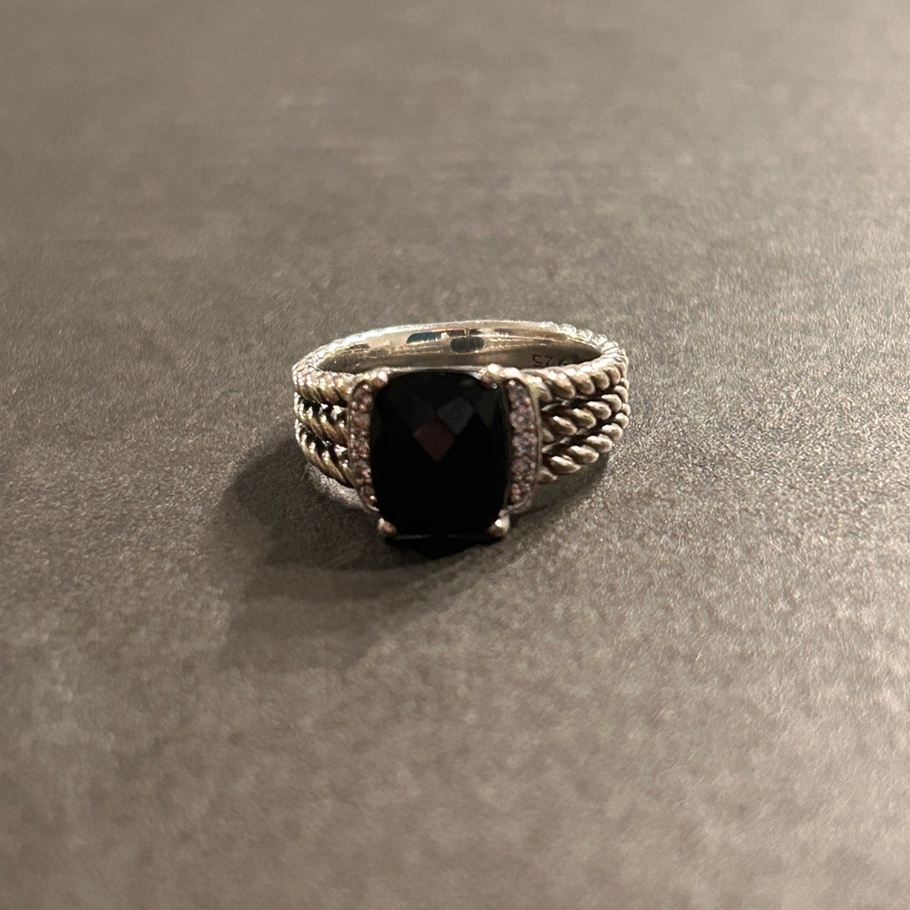 David Yurman Black and Silver Ring with Square Center Stone